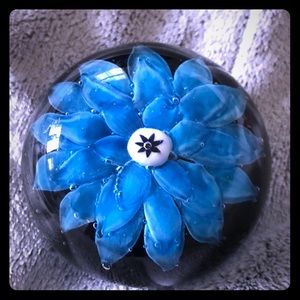 Pretty blue glass floral paperweight very detailed
